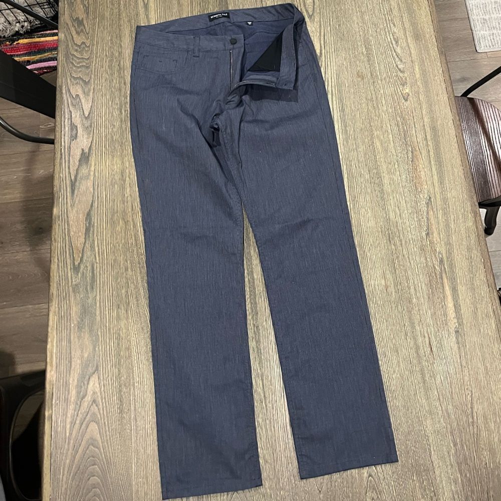 Kenneth Cole Mens Dress Pants Flat Front Mid Rise Cotton Blend Navy Size 34x32